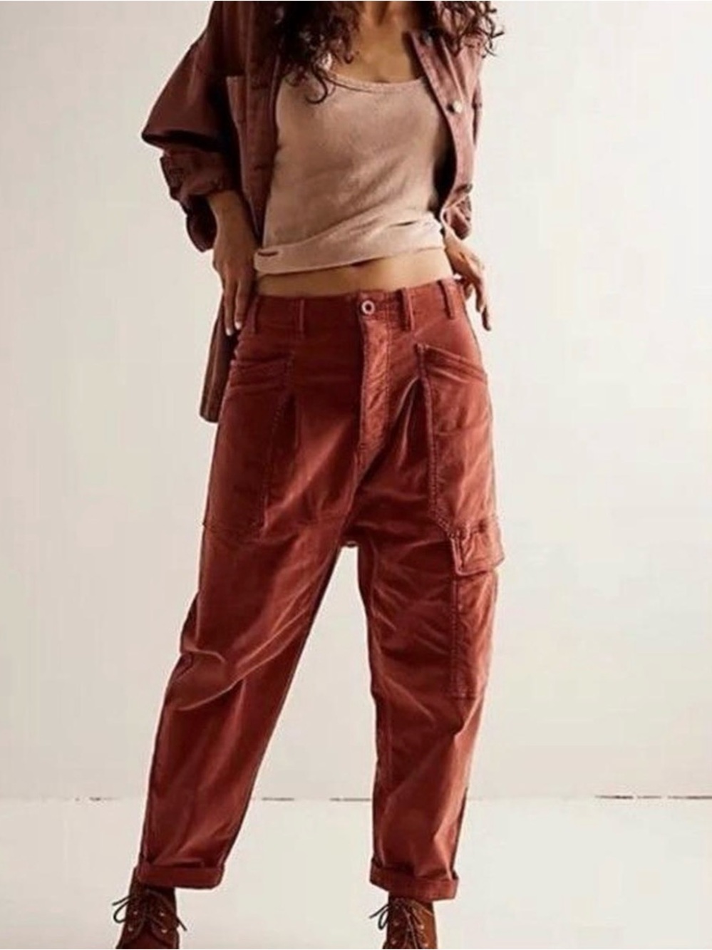 Free People Rust Corduroy Ankle Pants